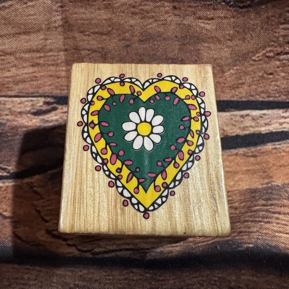 Flower & Heart Rubber Stamp Wooden Mounted Crafting Scrapbooking Cards Floral - Picture 1 of 9